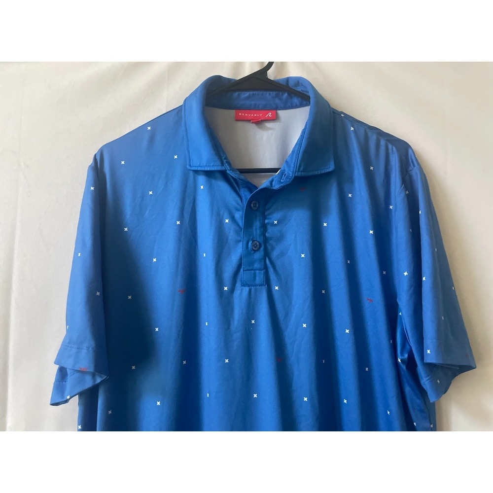 Redvanly Men's Golf Polo Shirt Blue Red White Print Size Large